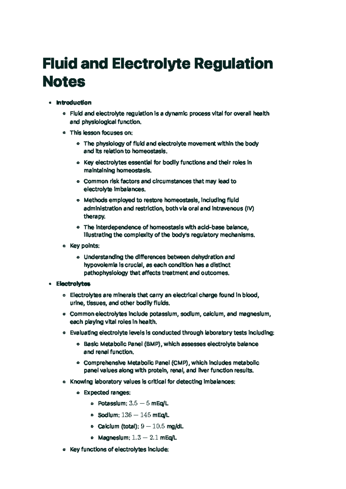 Fluid and Electrolyte Regulation: Comprehensive Notes for Nursing 101 ...