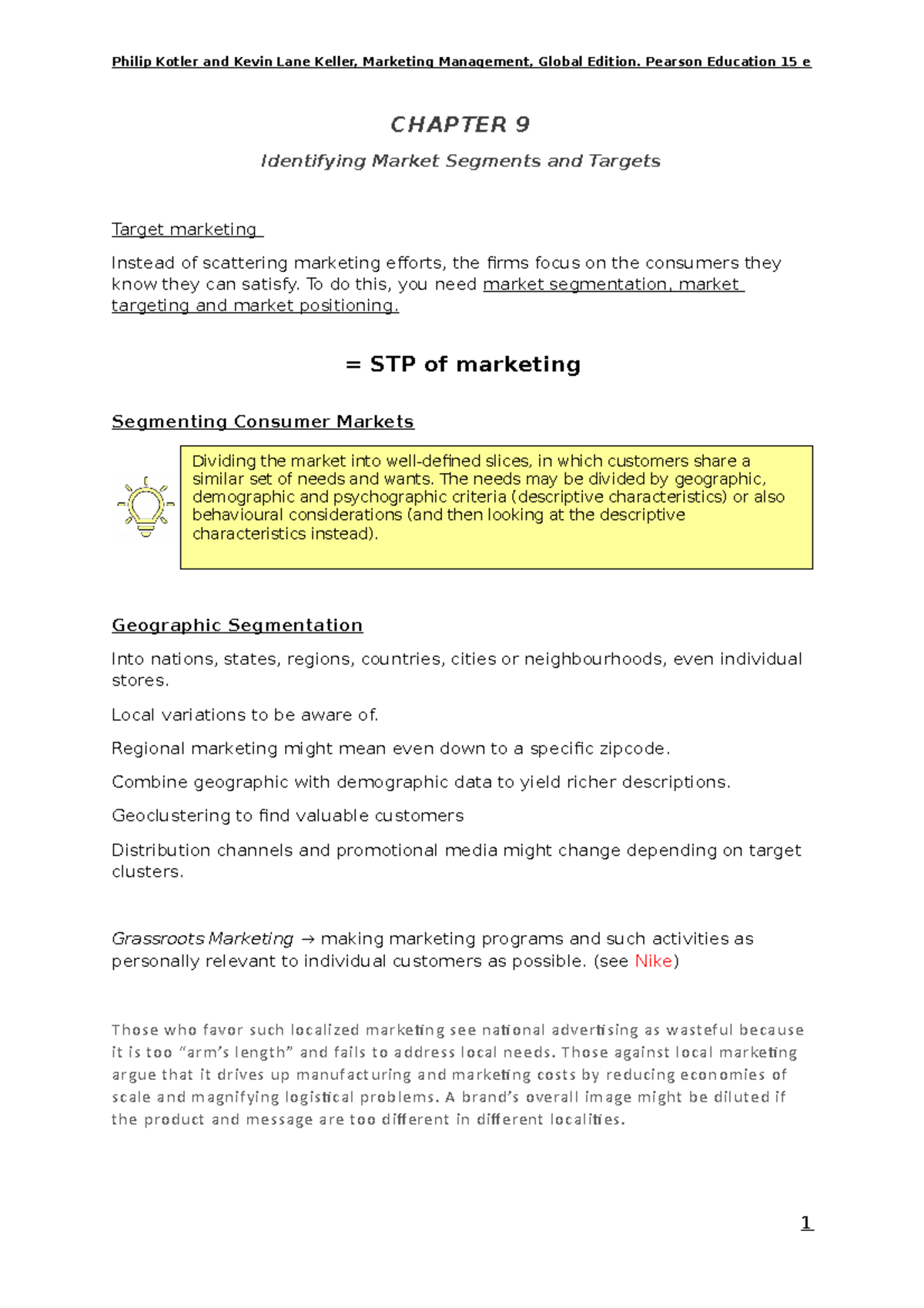 M1W2 MM Chapter 9 Study Notes: Market Segmentation & Targeting - Studocu