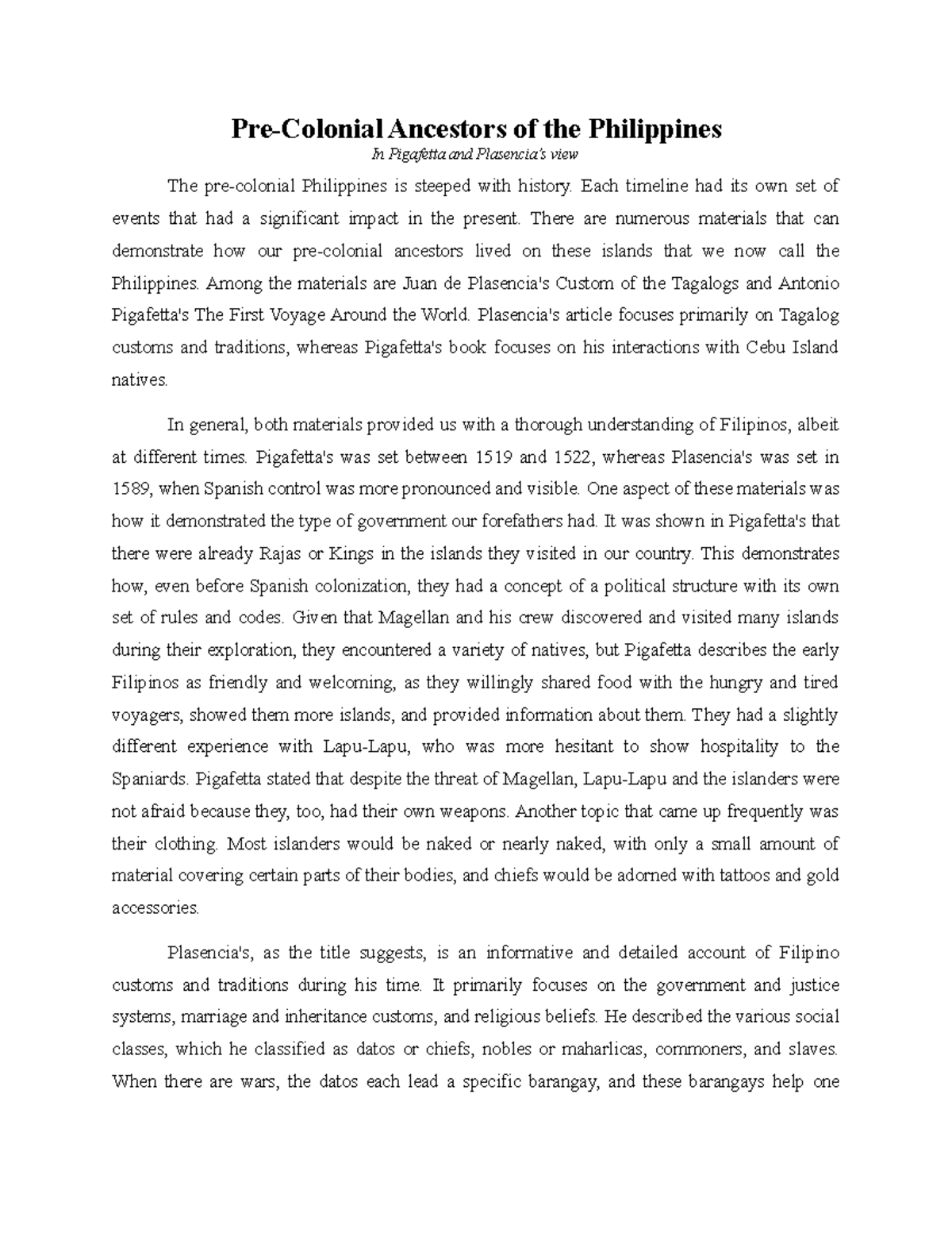Pre-Colonial Philippines: Insights from Plasencia & Pigafetta Paper ...