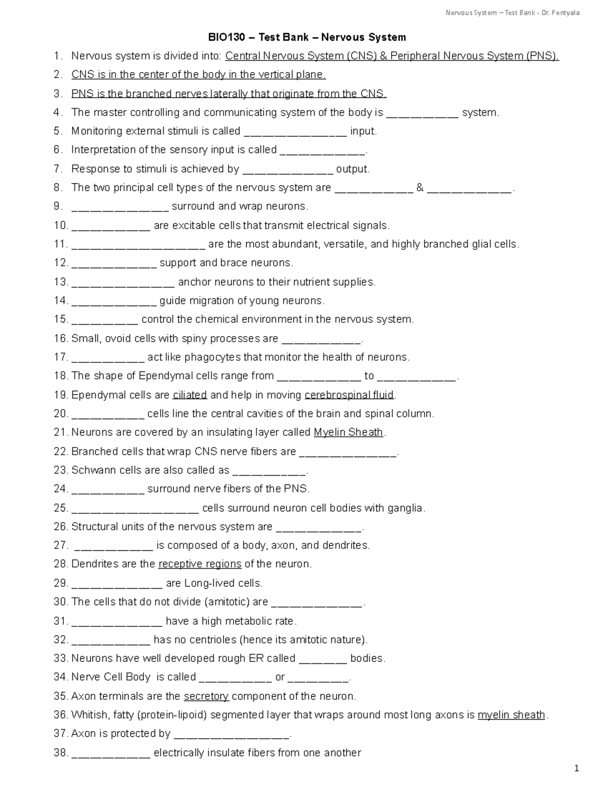 BIO 130 Nervous System Test Bank: Key Concepts & Review Questions - Studocu