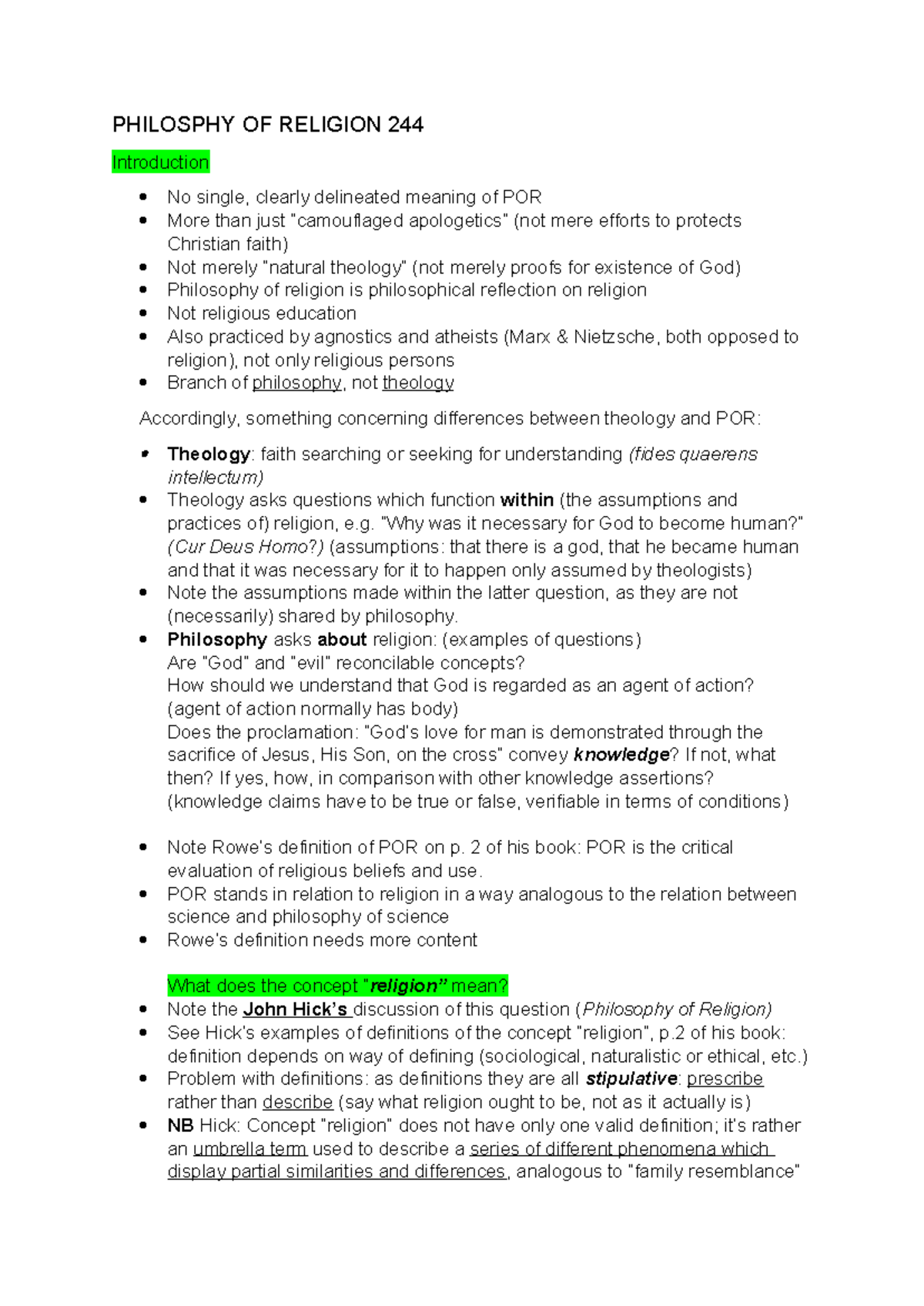 PHIL 244: Understanding the Philosophy of Religion and Its Concepts ...
