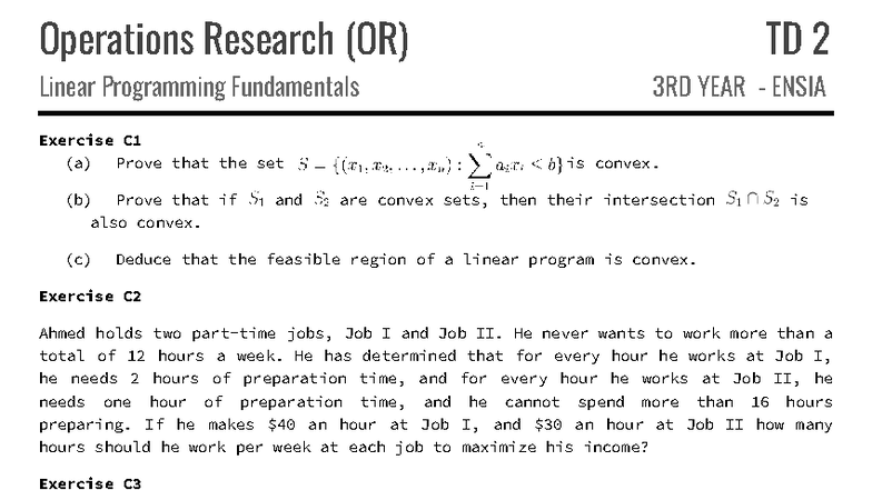 Operations Research TD 3RD YEAR ENSIA: Linear Programming Exercises ...