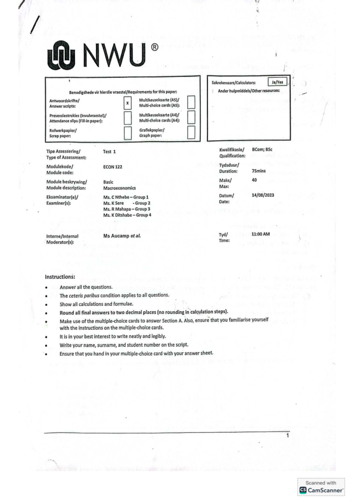Test 1 2023: ECON 122 Macroeconomics Exam Practice Materials - Studocu
