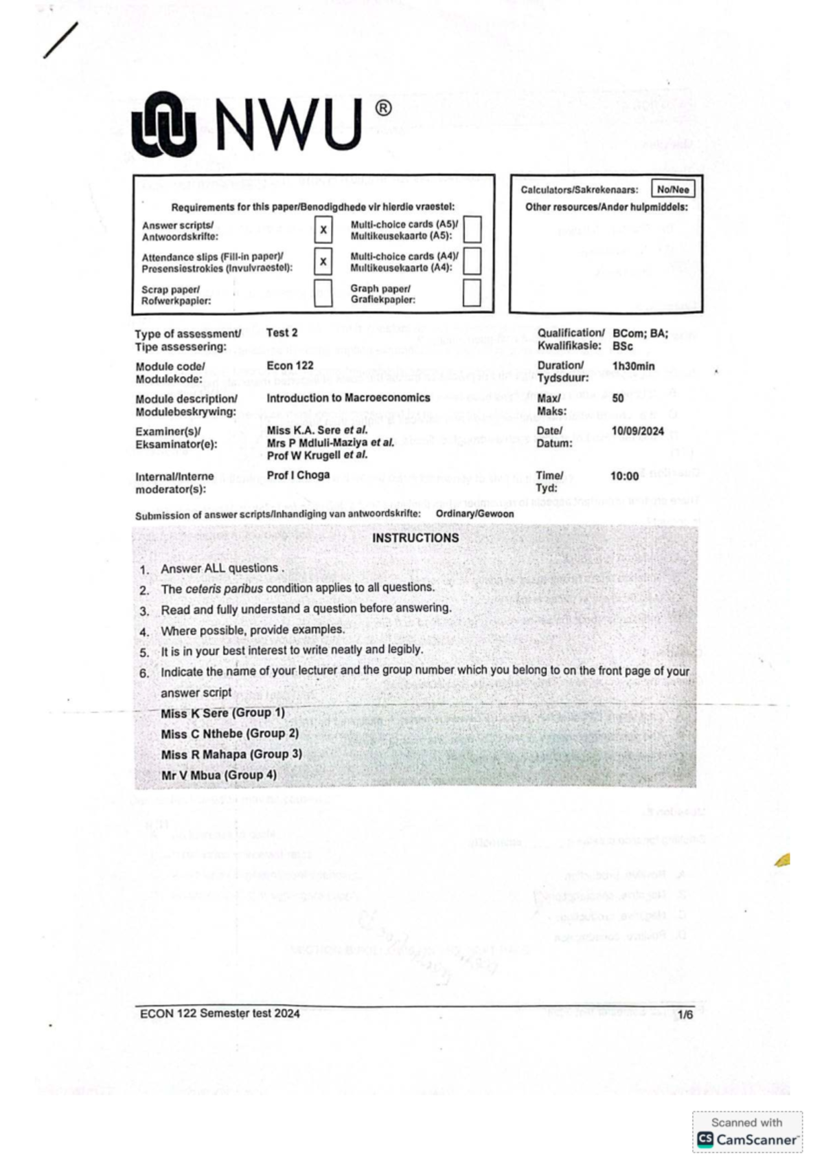 ECON 122 Semester Test 2024: Macroeconomics Exam Guidelines - Studocu