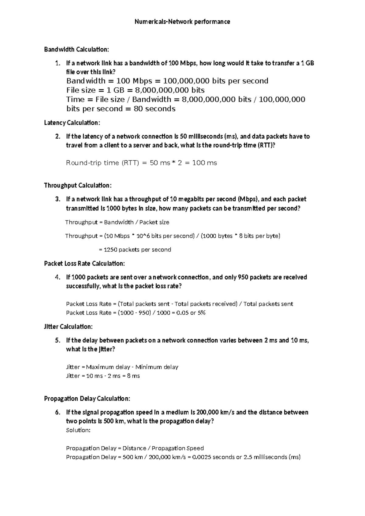 Numericals on Network Performance Calculations for CS101 - Studocu