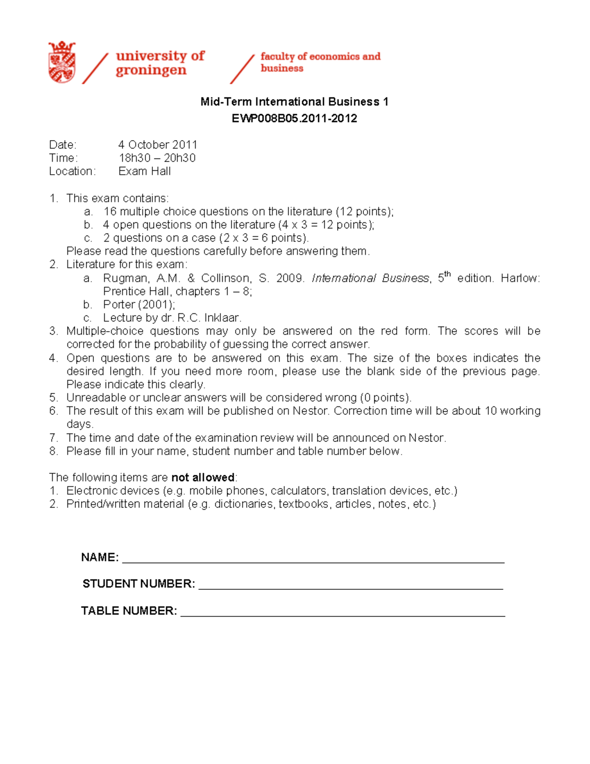 Midterm Exam EWP008B05: International Business (Oct 2011) with Answers ...