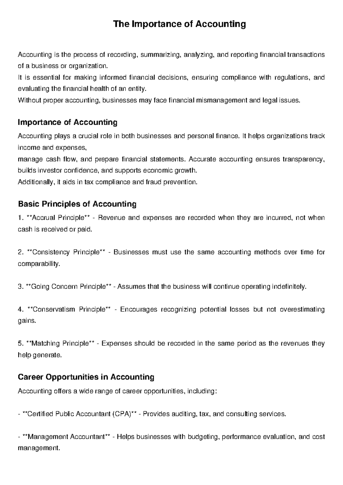ACC 101: Importance of Accounting - Key Principles & Careers - Studocu