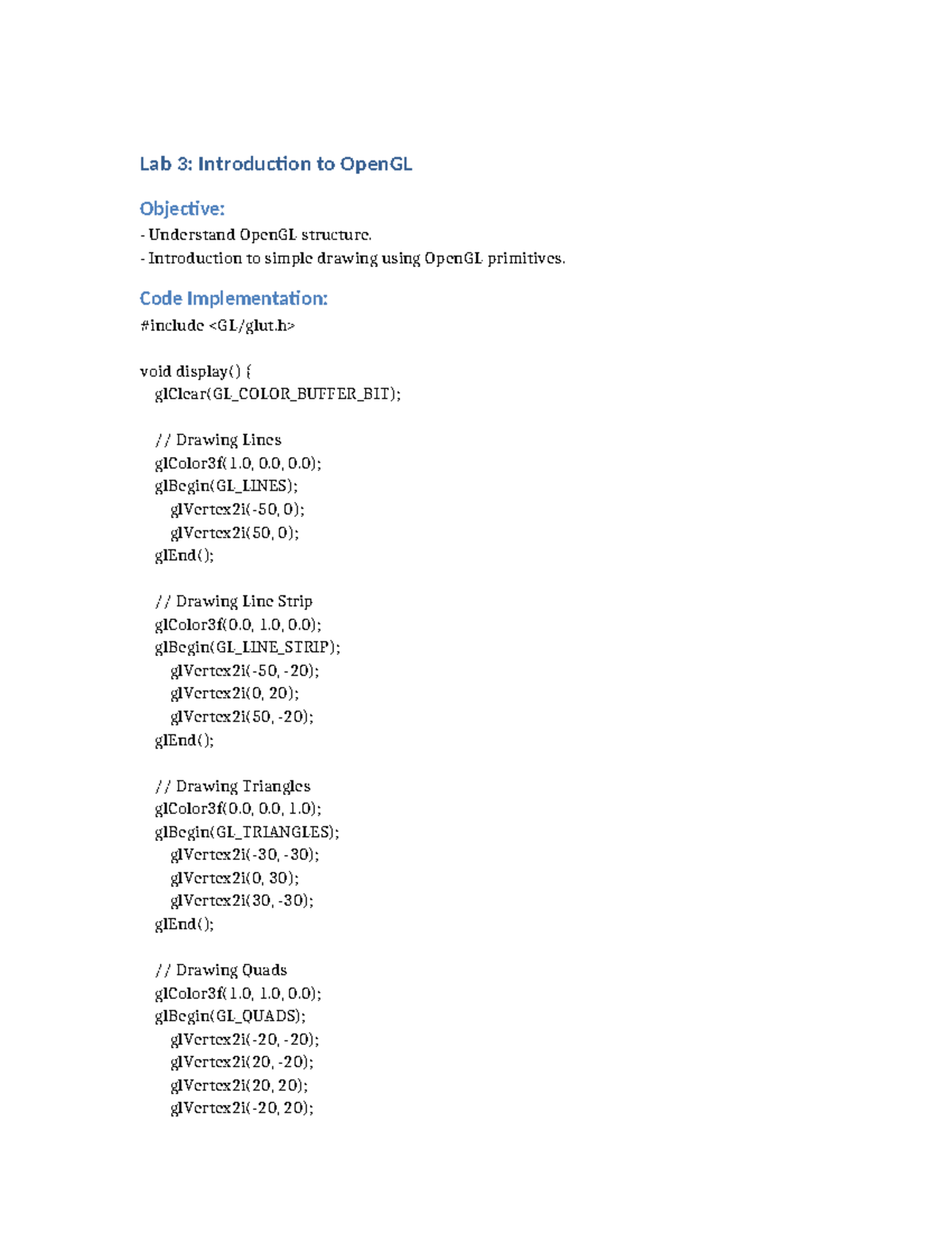 Lab3 Open GL Solved - noi - Lab 3: Introduction to OpenGL Objective ...