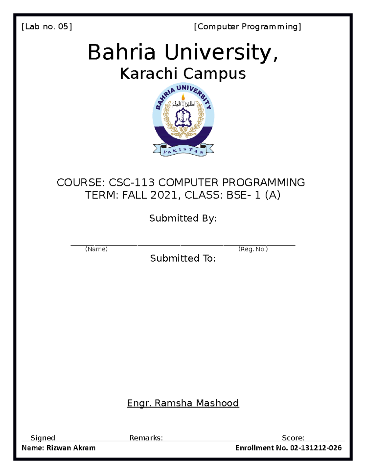 CSC-113 Computer Programming Task 5 Solutions - Fall 2021 - Studocu