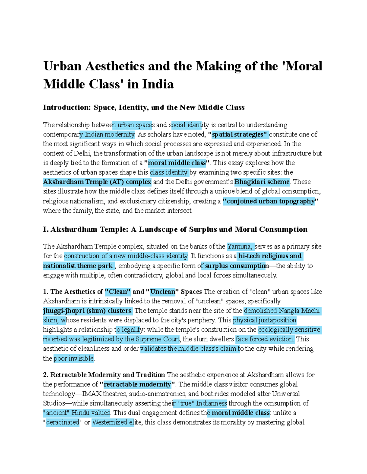 Urban Spaces and Middle Class Identity in India - ASSIGNMENT - Studocu
