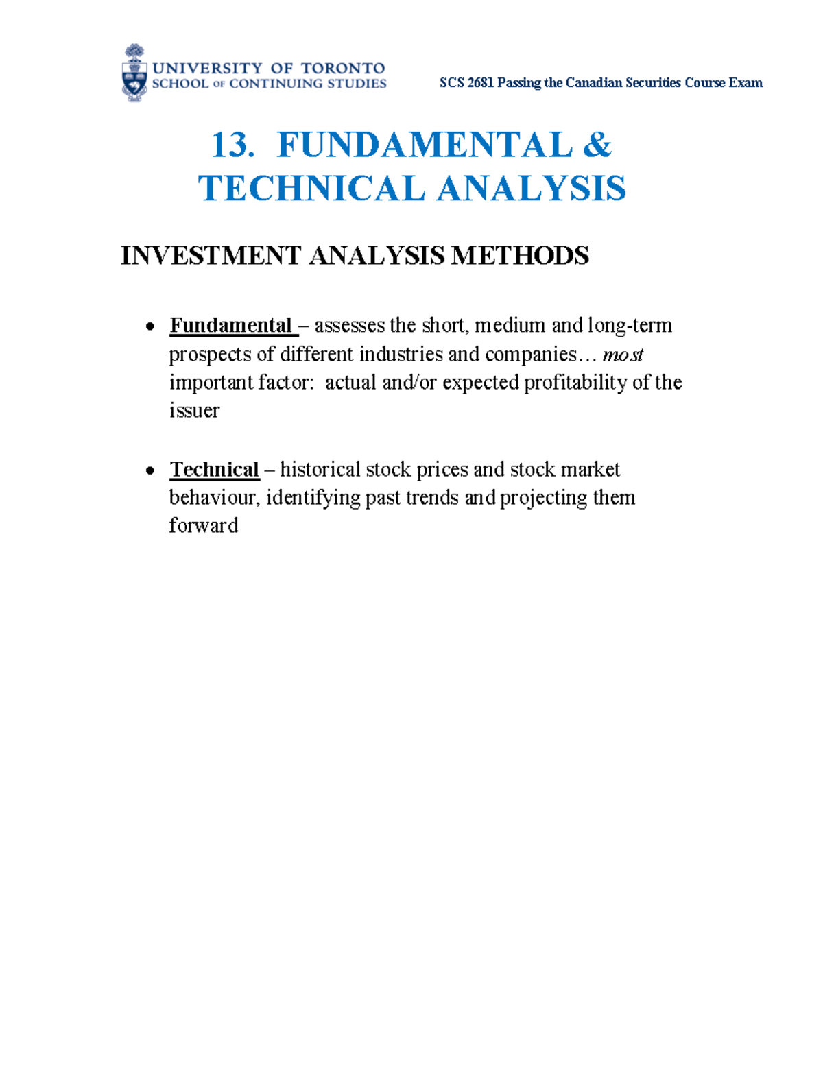 CSC-V2- Fundamental and Technical Analysis Notes - Studocu