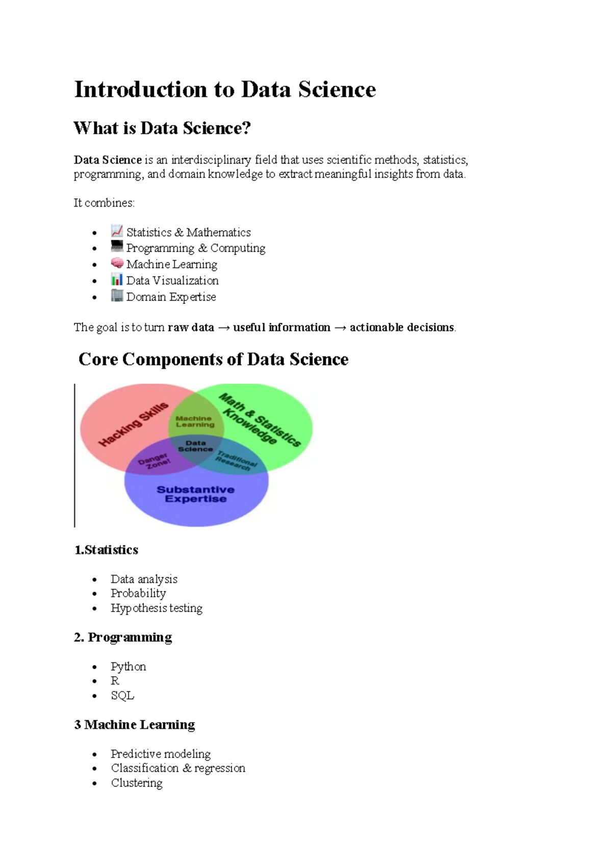 DS UNIT 1 - Lecture Notes: Introduction to Data Science Concepts - Studocu