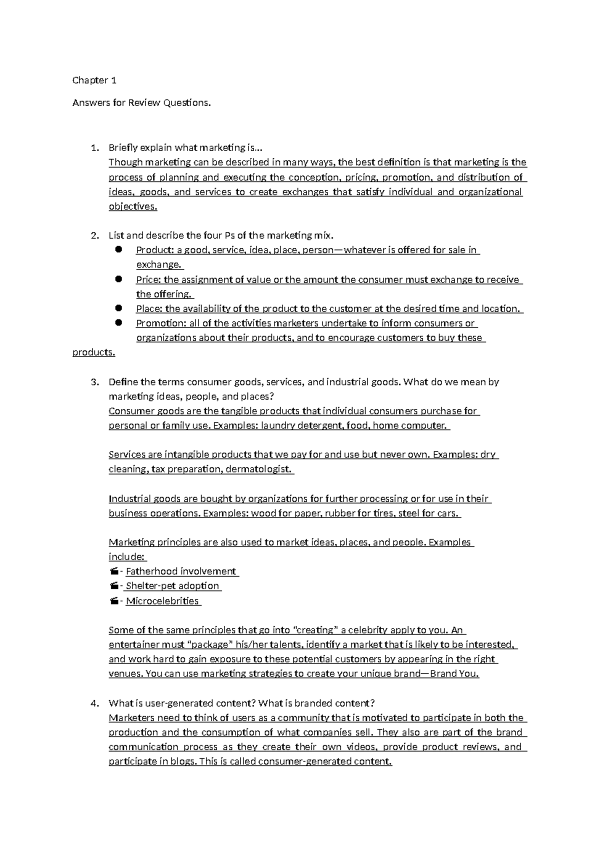 Chapter 1 Review Answers: Key Marketing Concepts Explained - Studocu