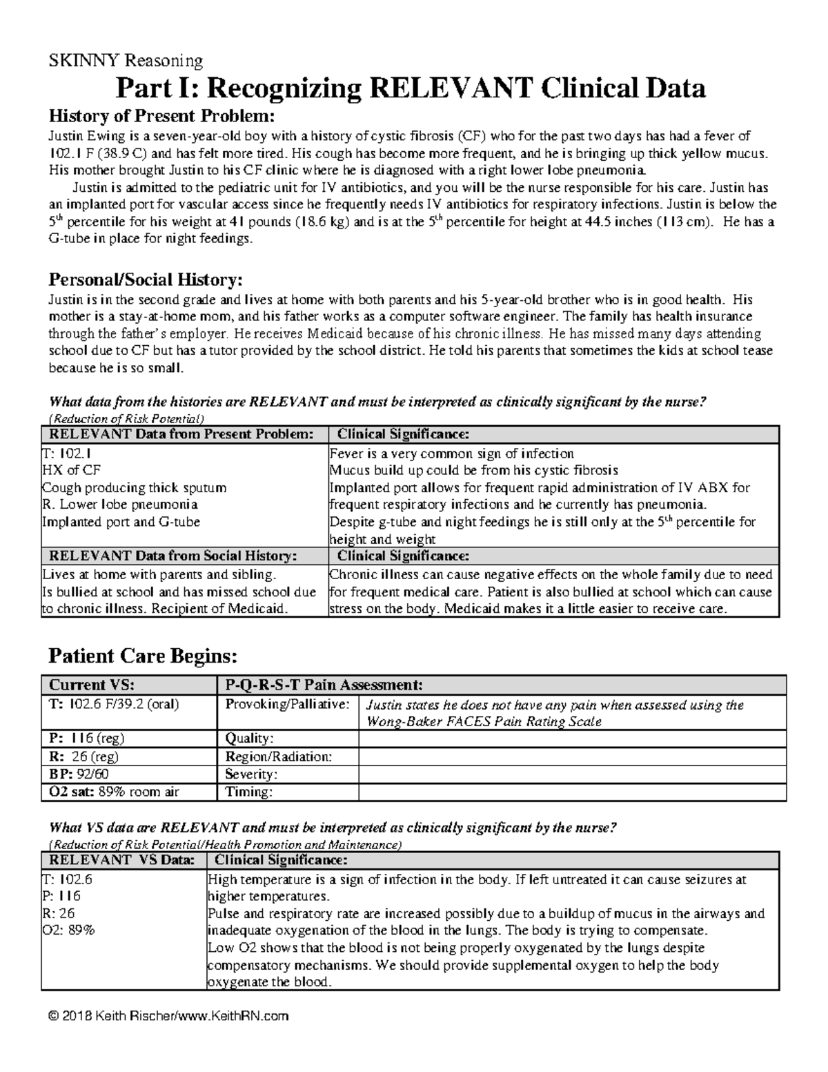 CF Case Study: Clinical Data Analysis and Nursing Care for Justin Ewing ...