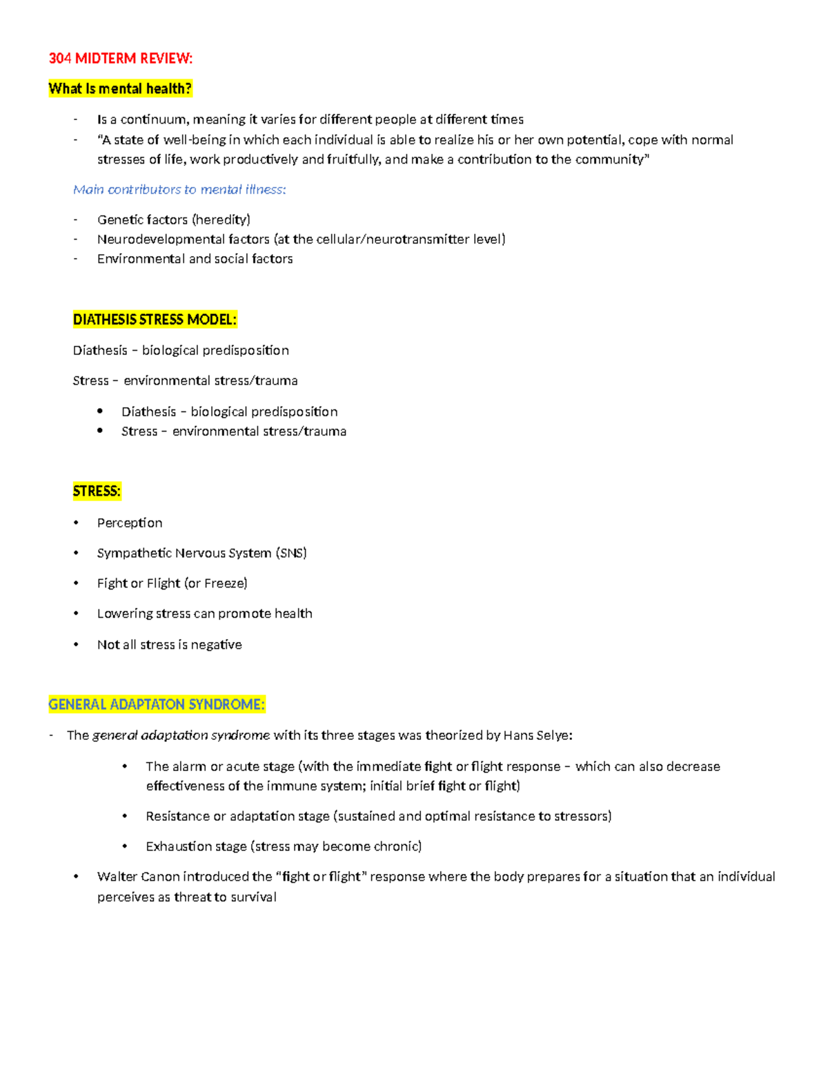 304 MIDTERM NOTES ON MENTAL HEALTH AND STRESS MANAGEMENT - Studocu