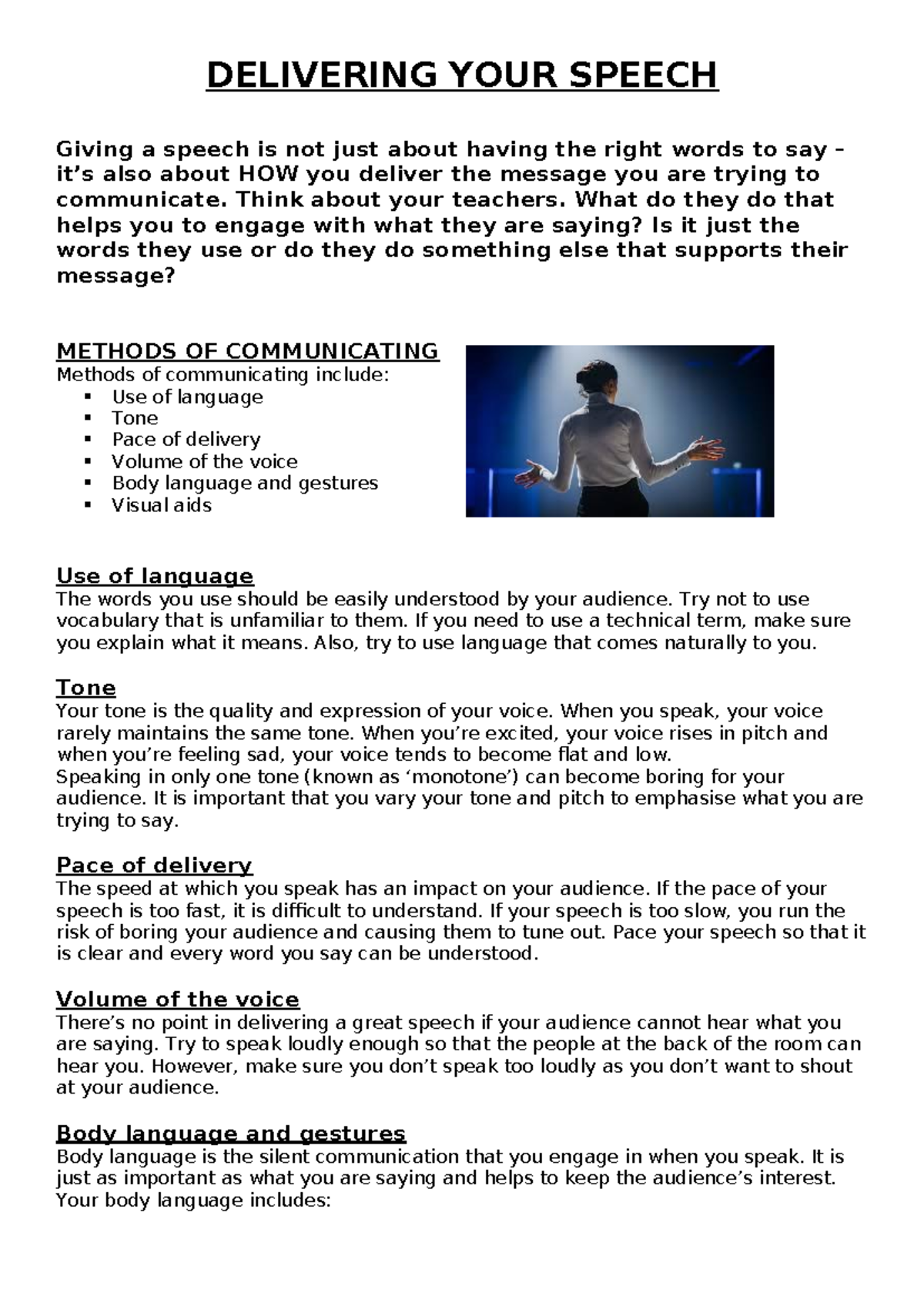Effective Speech Delivery Techniques: Engaging Your Audience - Studocu