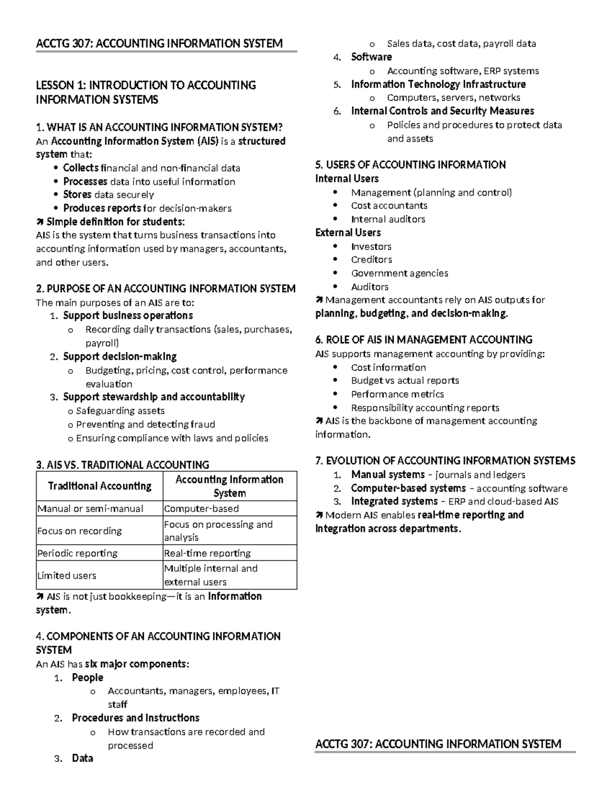 ACCTG 307: AIS Lesson 1 - Introduction to Accounting Information ...