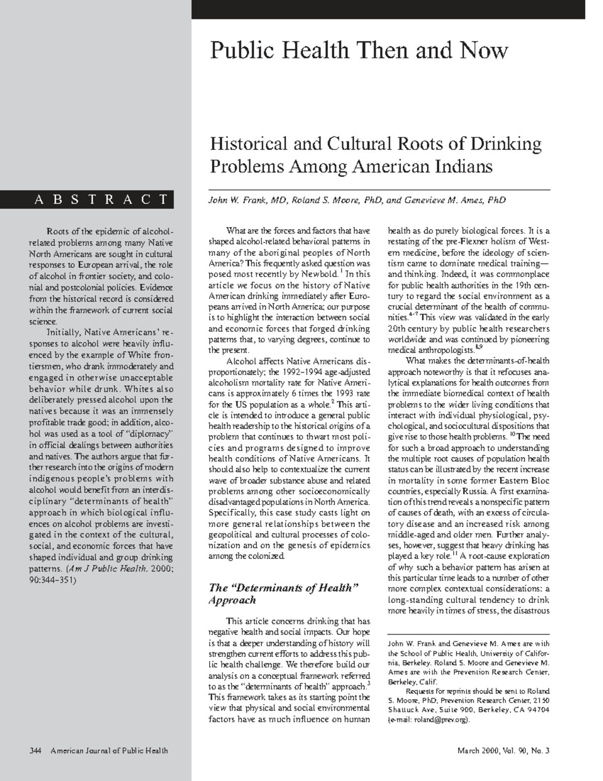 Public Health and Alcohol: Historical Roots Among Native Americans ...