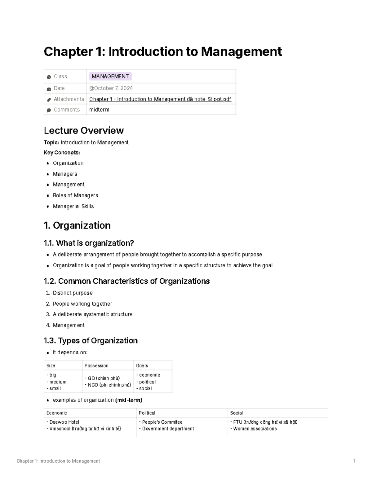 Chapter 1: Introduction to Management - Key Concepts Overview ...