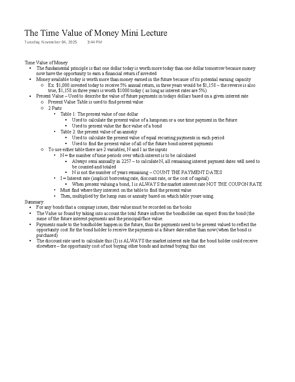 Time Value of Money: Mini Lecture Notes for FIN 2257 - Studocu