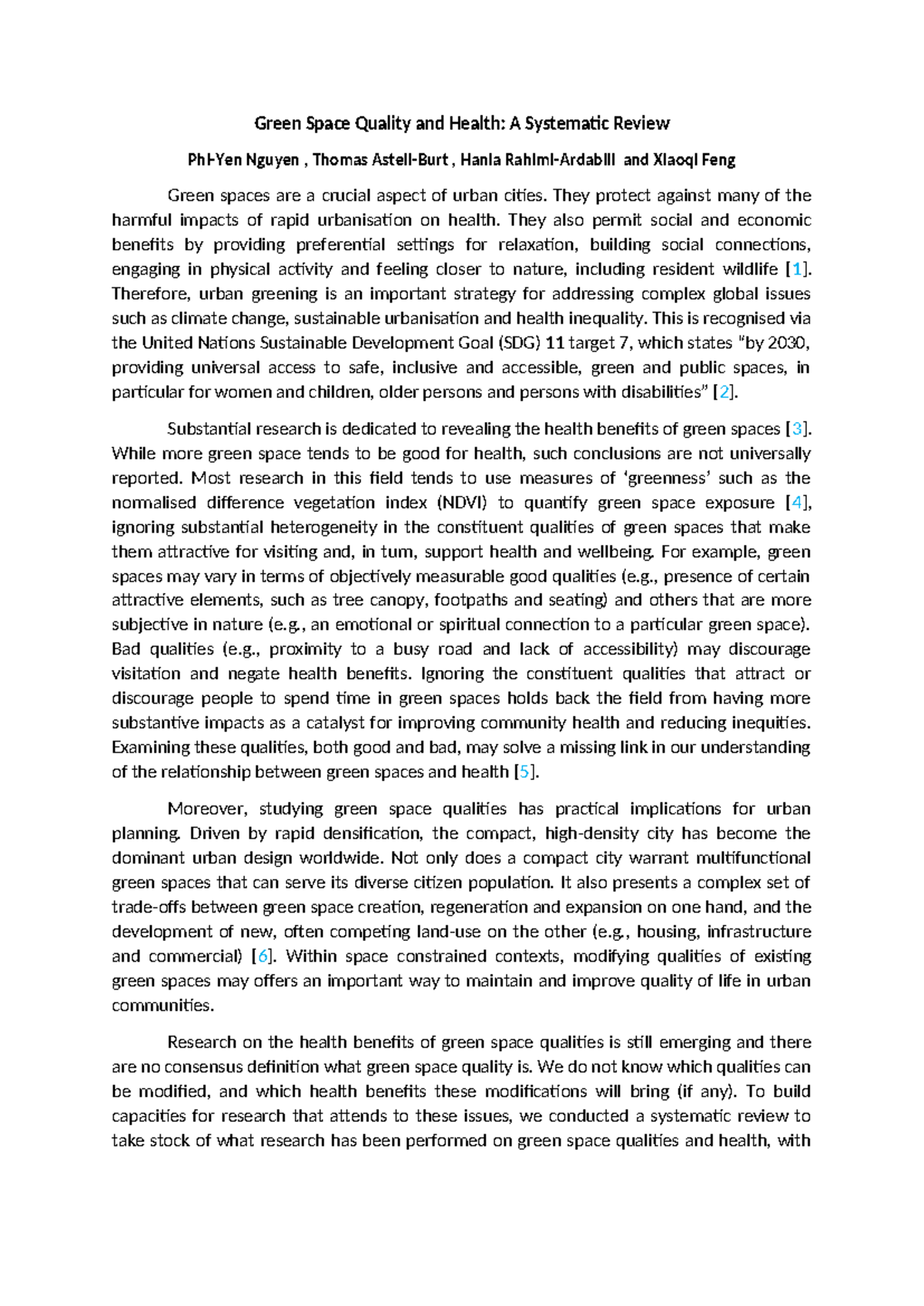 Systematic Review of Green Space Quality and Health Benefits - Studocu