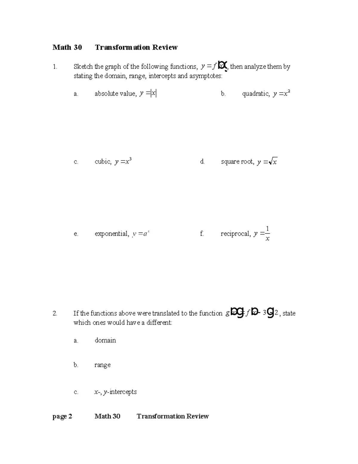 Math 30-1 Final Review: Understanding Transformations in Depth - Studocu