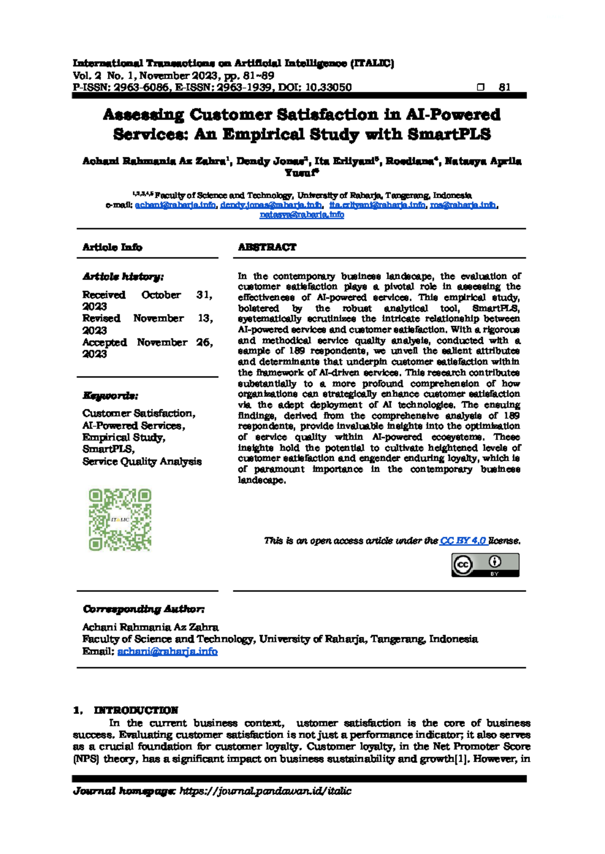 388 - Assessing Customer Satisfaction in AI Services: An Empirical ...