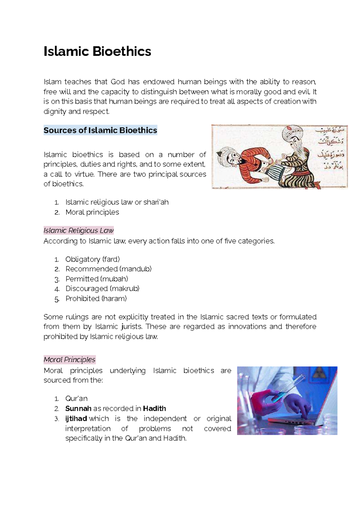 2024 HSC Islamic Bioethics: Principles and Moral Frameworks - Studocu