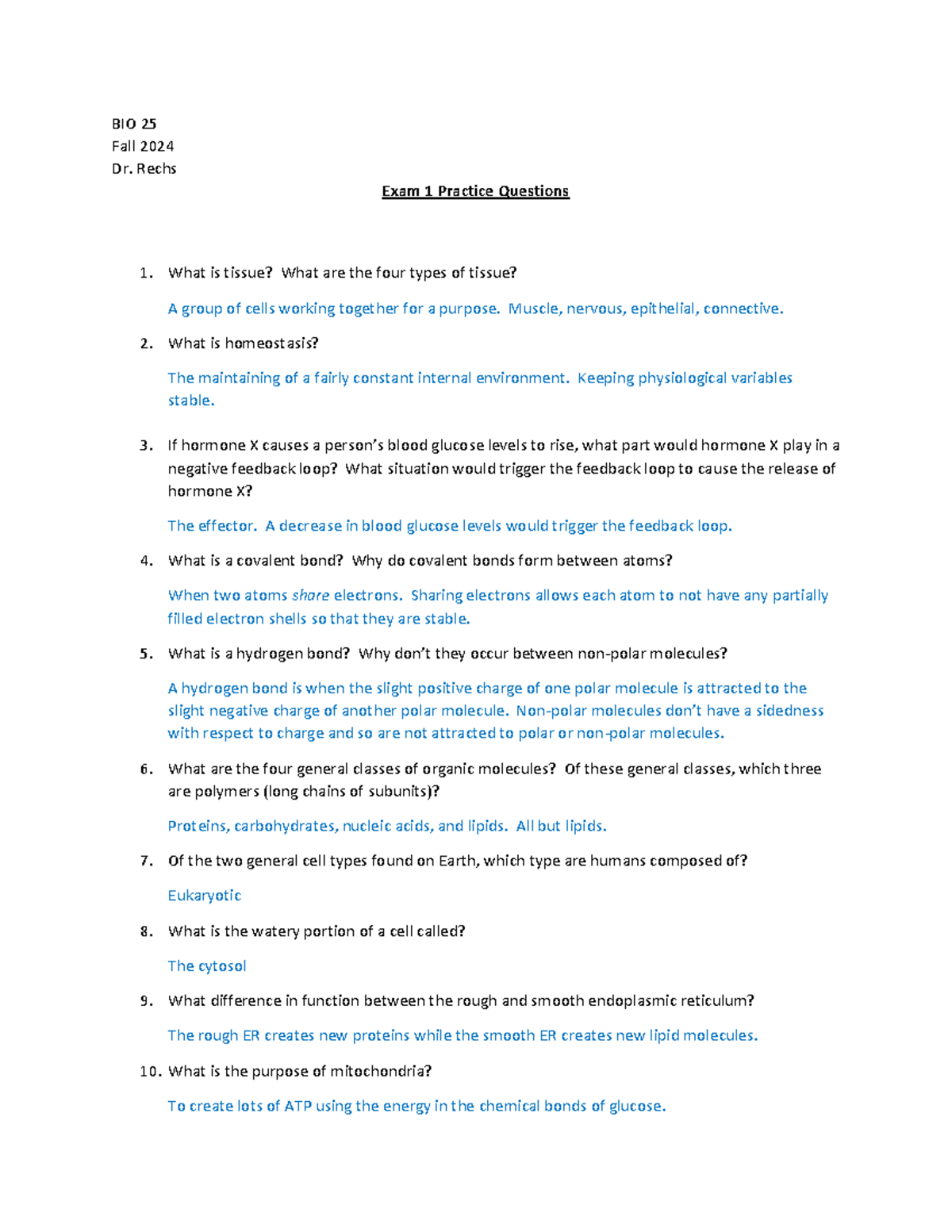 BIO 25 Fall 2024 Exam 1 Practice Questions & Study Guide - Studocu
