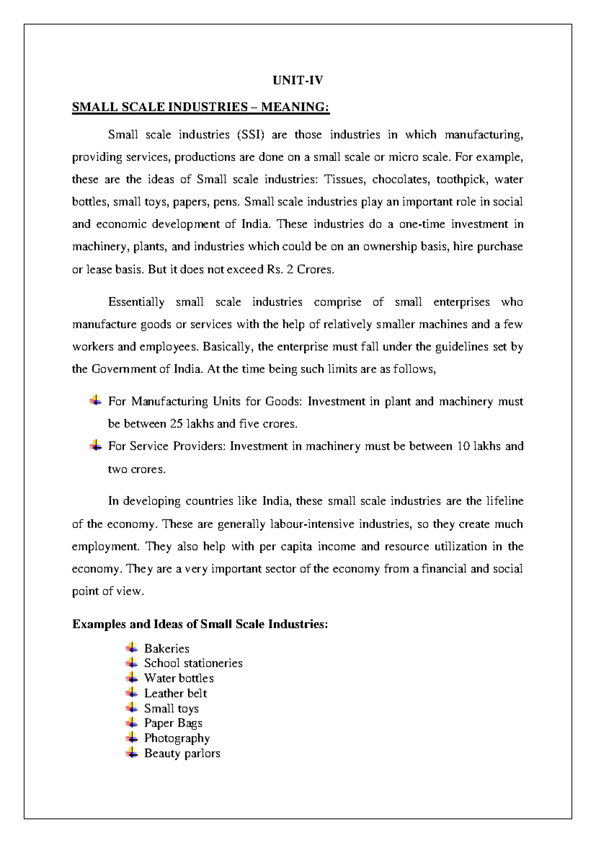 SSI Notes: Understanding Small Scale Industries and Their Impact - Studocu