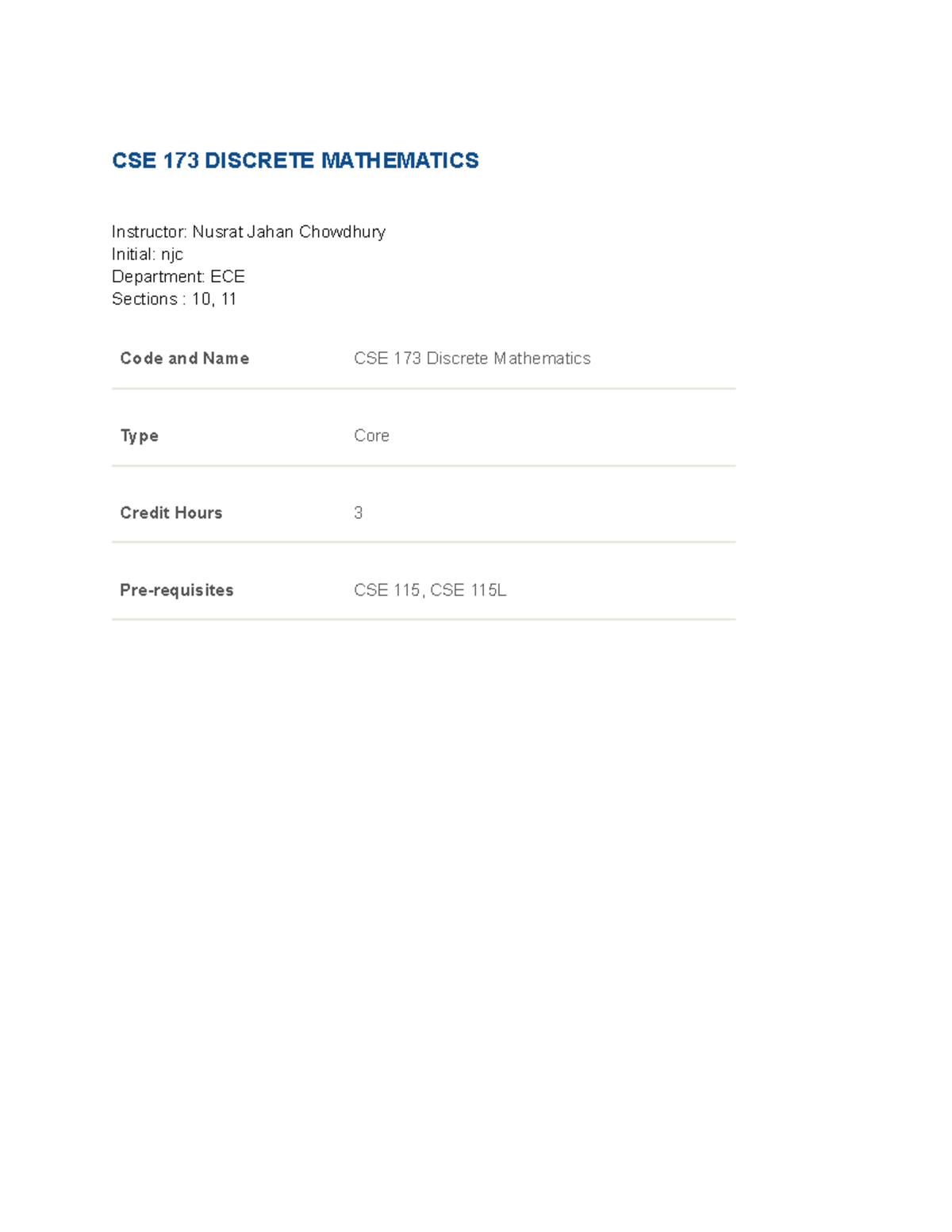 CSE 173 - Discrete Mathematics Course Outline and Objectives - Studocu