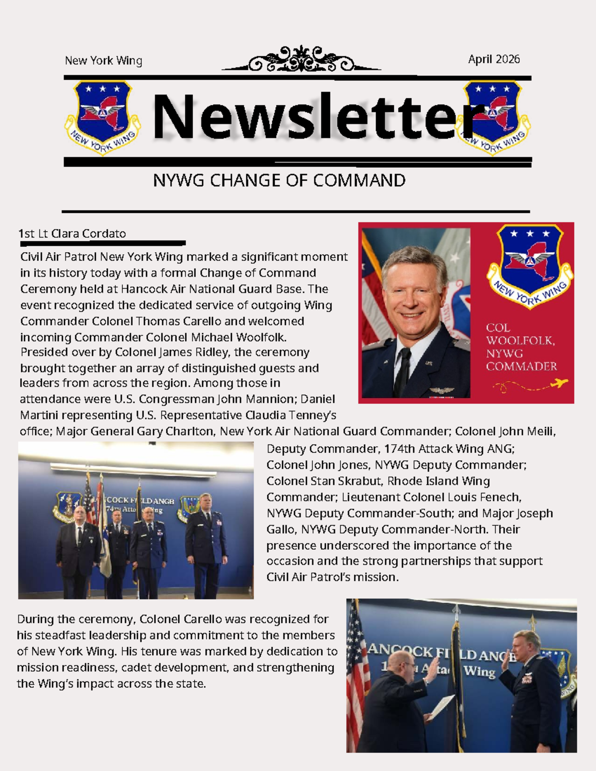 April 2026 NYWG Newsletter: Change of Command Ceremony Highlights - Studocu