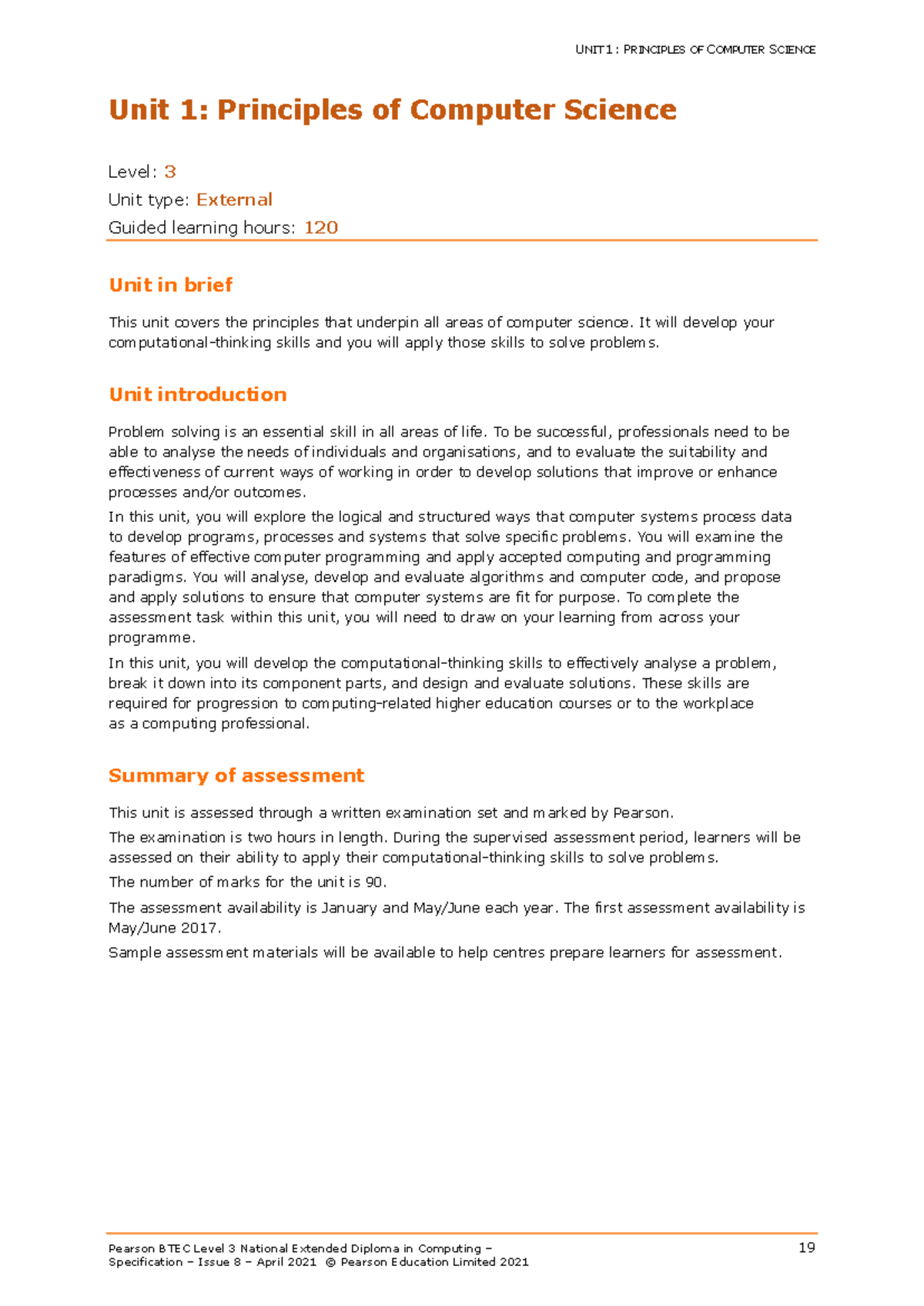 BTEC Level 3 IT - Unit 1 Principles of Computer Science Specifications ...