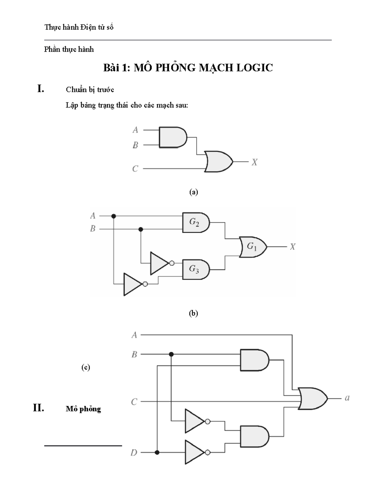 Report Bai 1-Mô phỏng mạch logic - Phần thực hành Bài 1: MÔ PHỎNG MẠCH ...