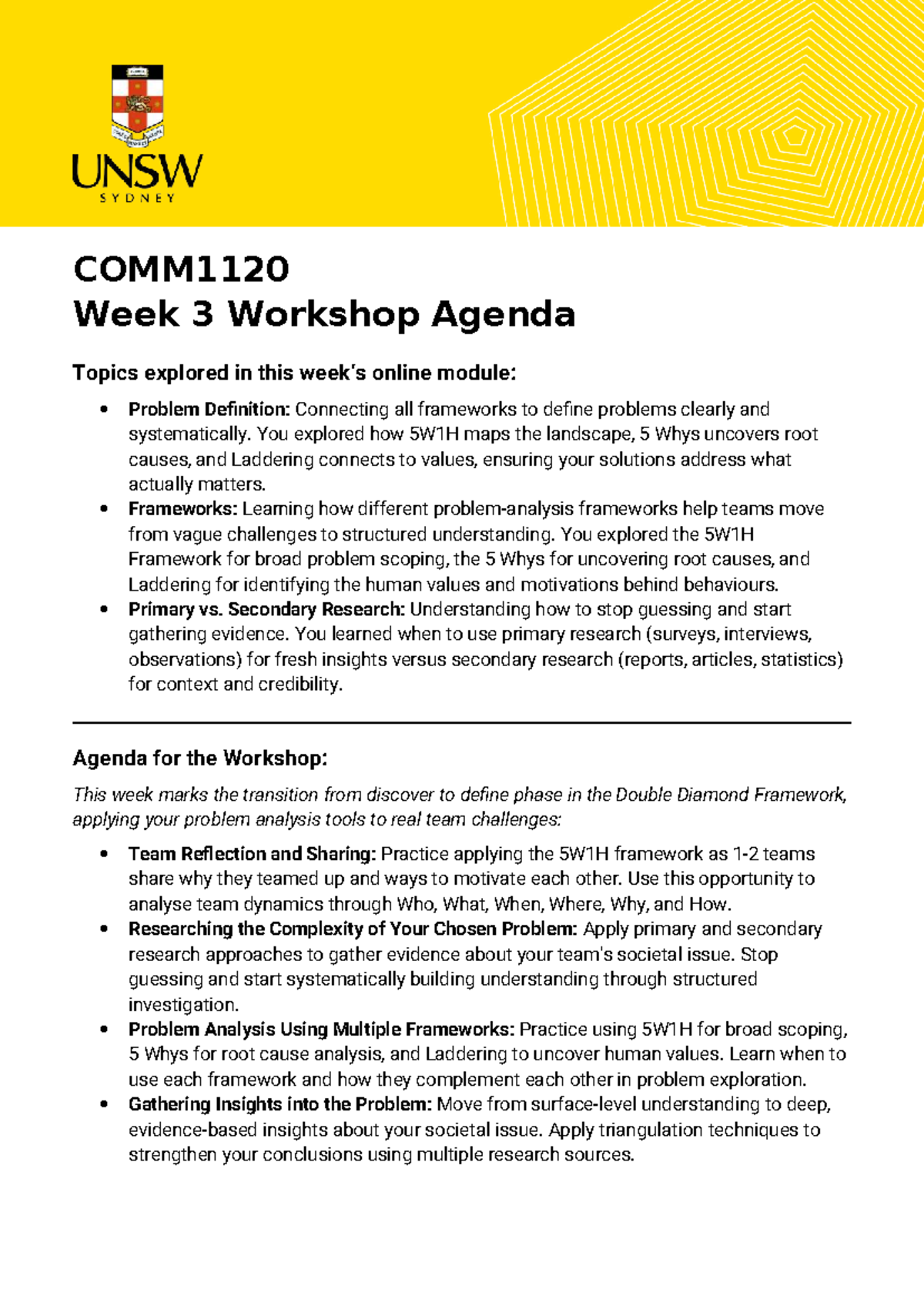 COMM1120 Week 3 Workshop: Problem Definition & Research Frameworks ...