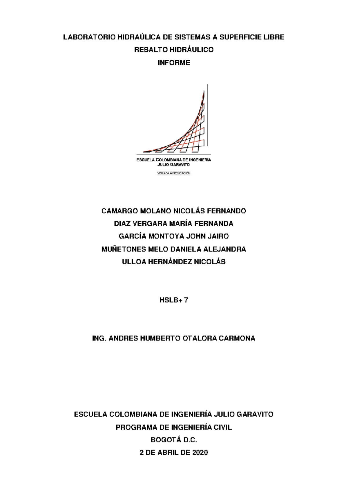 Informe Sobre el Resalto Hidráulico - HSLB+ 7 - Document Preview