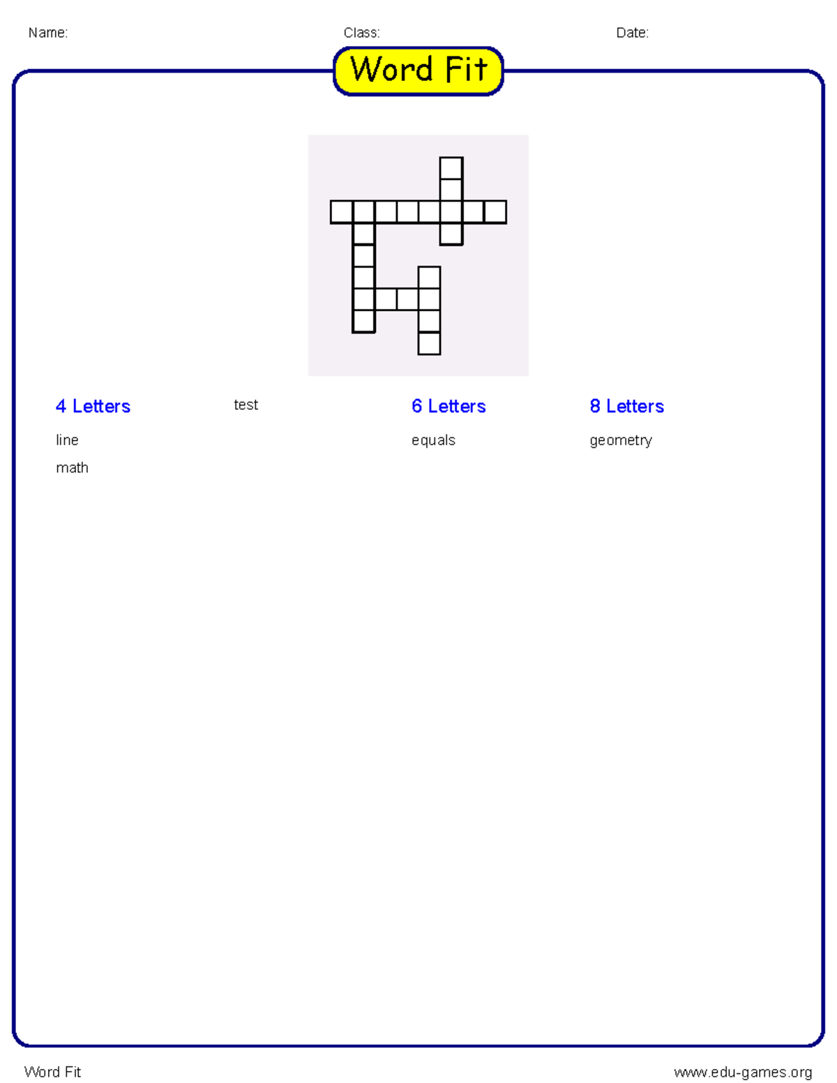 Word-fit - Word fit puzzles - CIS 202 - Name: Class: Date: Word Fit 4 ...