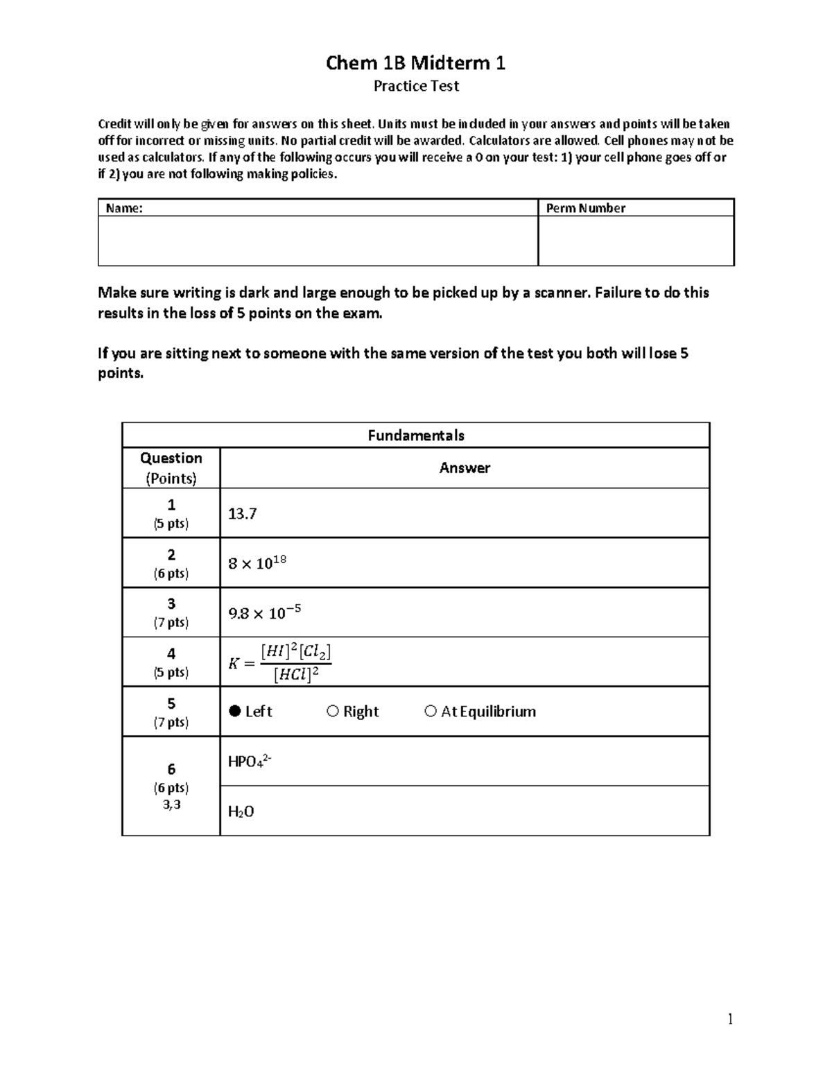 Chem 1B Midterm 1 Practice Test Questions and Guidelines - Studocu
