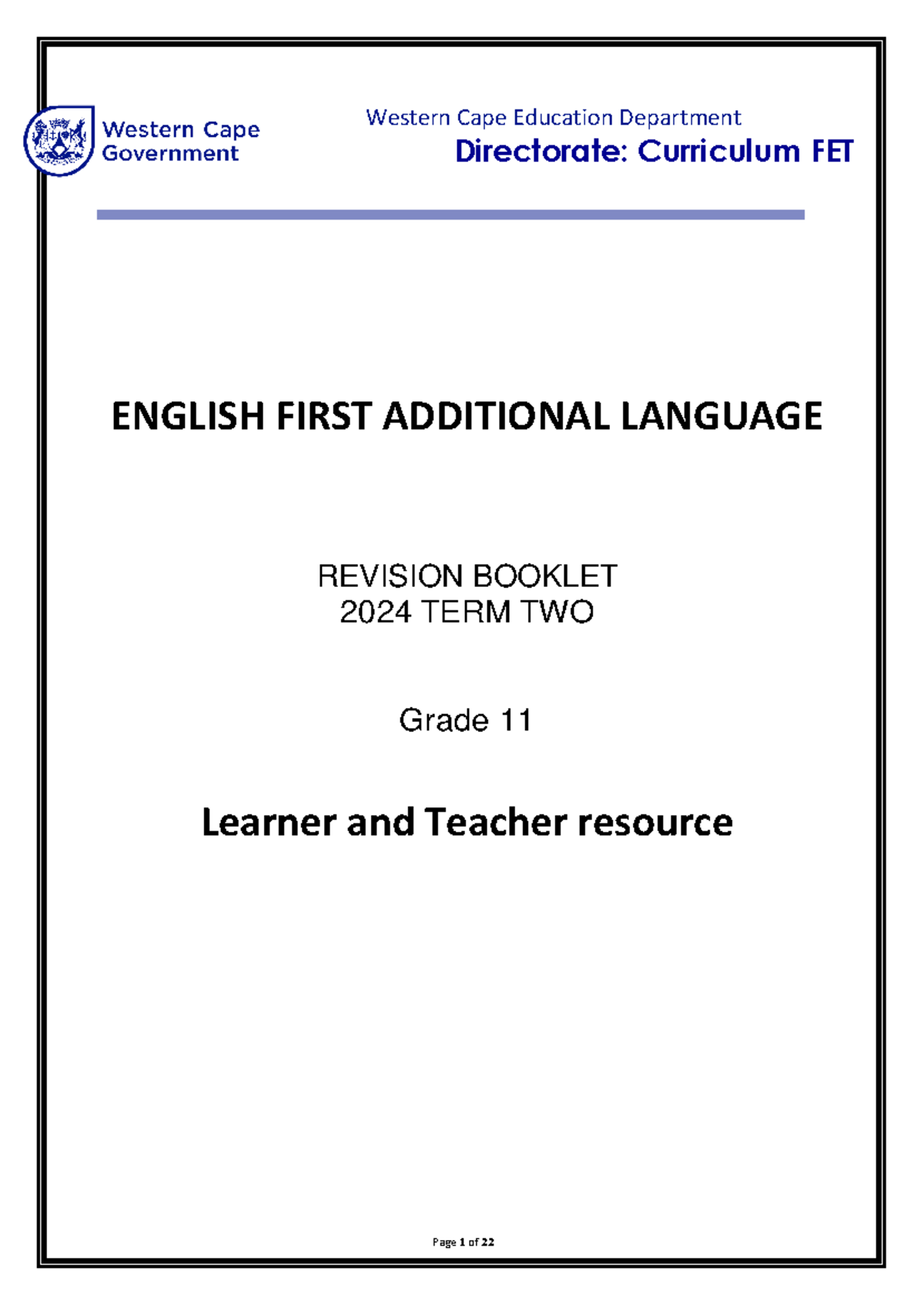 English FAL Grade 11 Term 2 2024 Revision Guide - Studocu