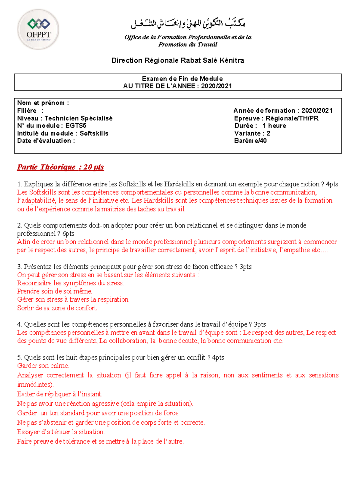 EFM TS V2 Examen de Fin de Module en Softskills 2020/2021 - Studocu