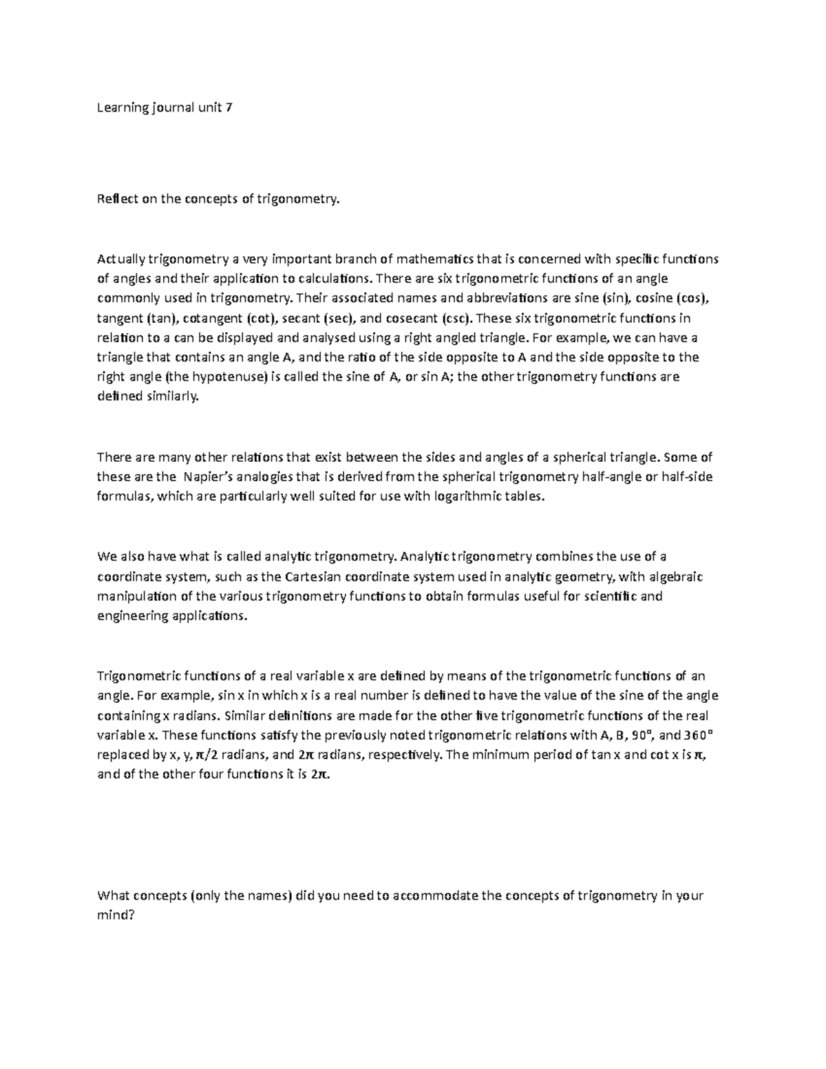 College algebra learning journal unit 7 - Learning journal unit 7 ...