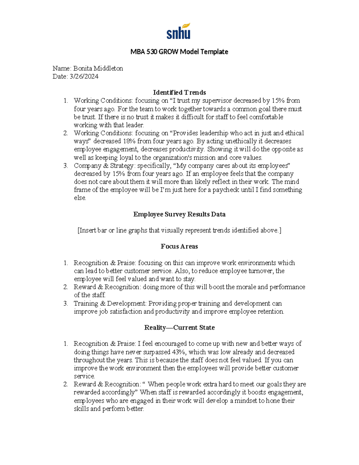 MBA 530 Week 2-1 Assignment: Employee Satisfaction Survey Trends ...