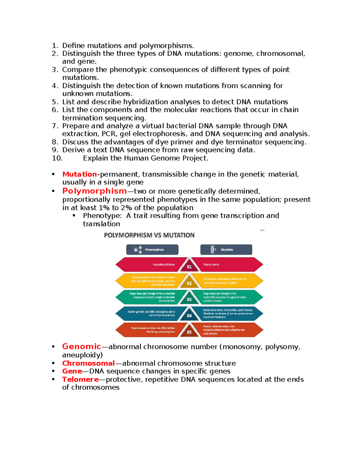 Molecular Study Guide 3: DNA Mutations, Sequencing, and Analysis - Studocu