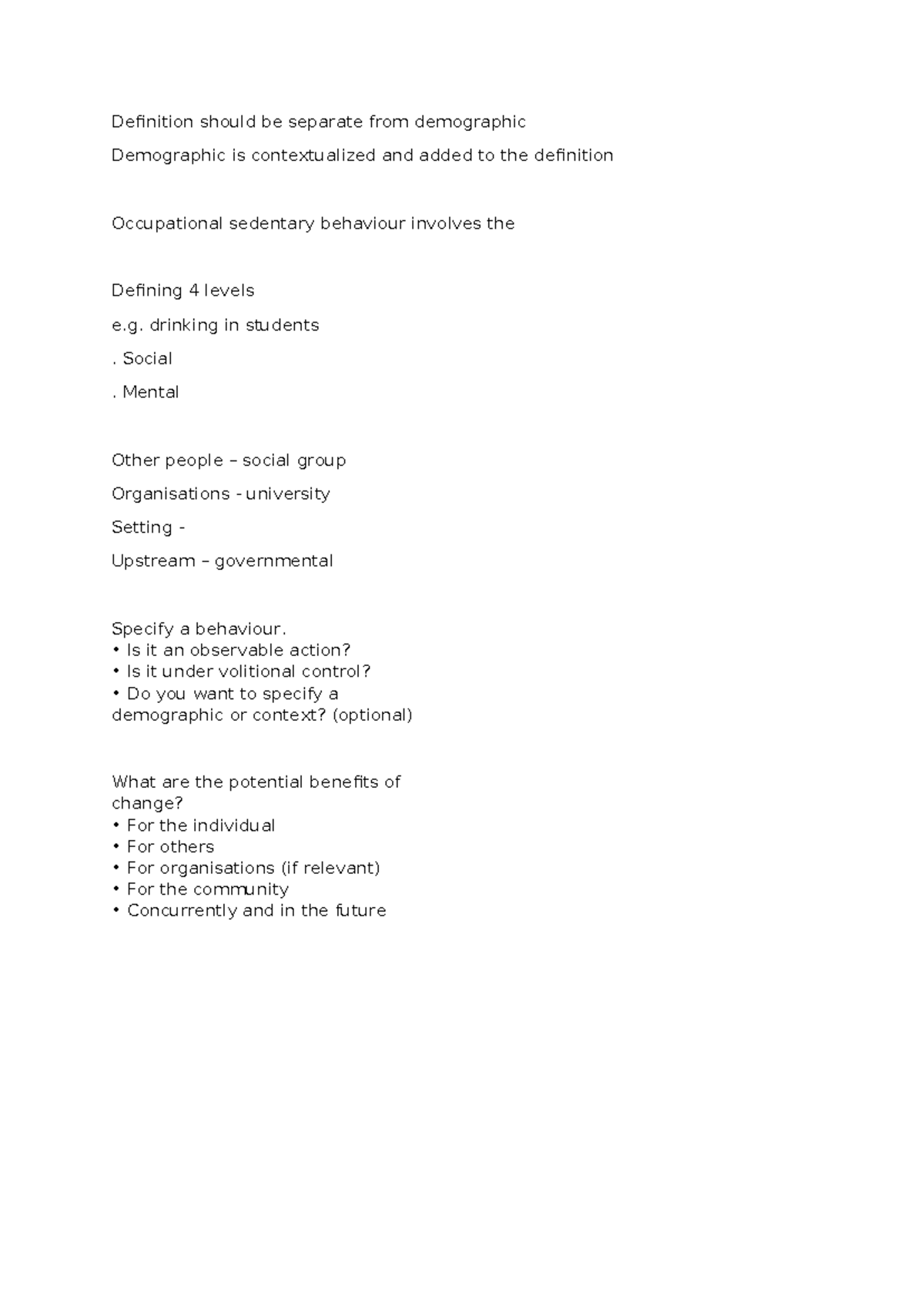 3018PSY tut notes - Definition should be separate from demographic ...