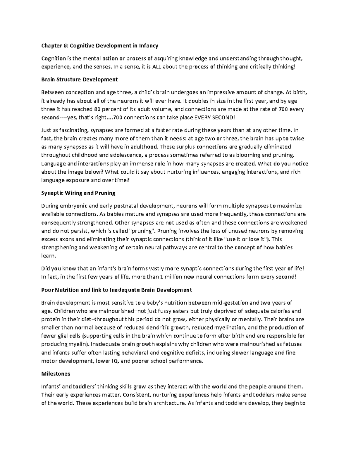 Chapter 6 - Cognitive Development in Infancy: Brain Growth & Milestones ...