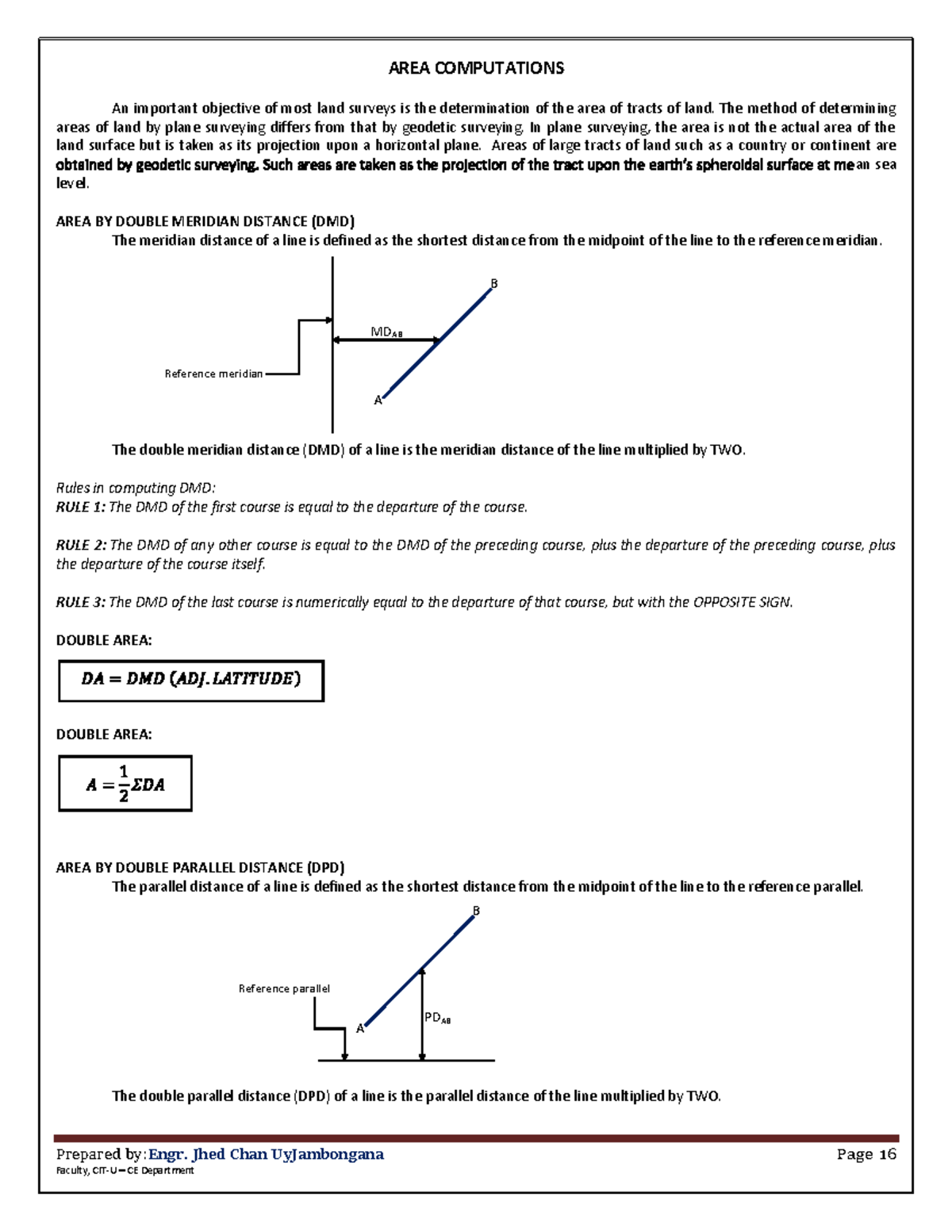AREA COMPUTATIONS: DMD & DPD Methods in Land Surveying - Studocu
