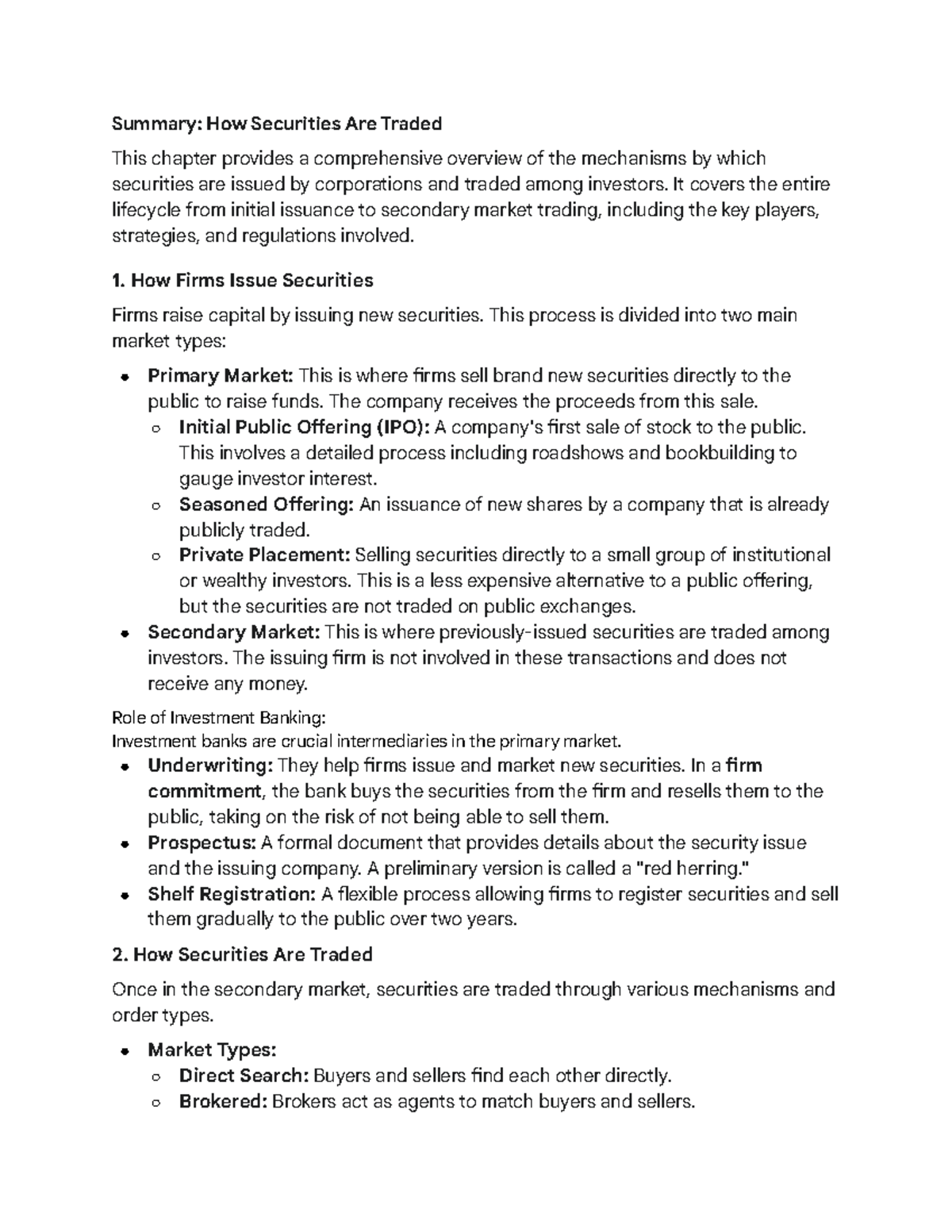 Securities Trading Overview: Key Concepts & Regulations (Chap03) - Studocu