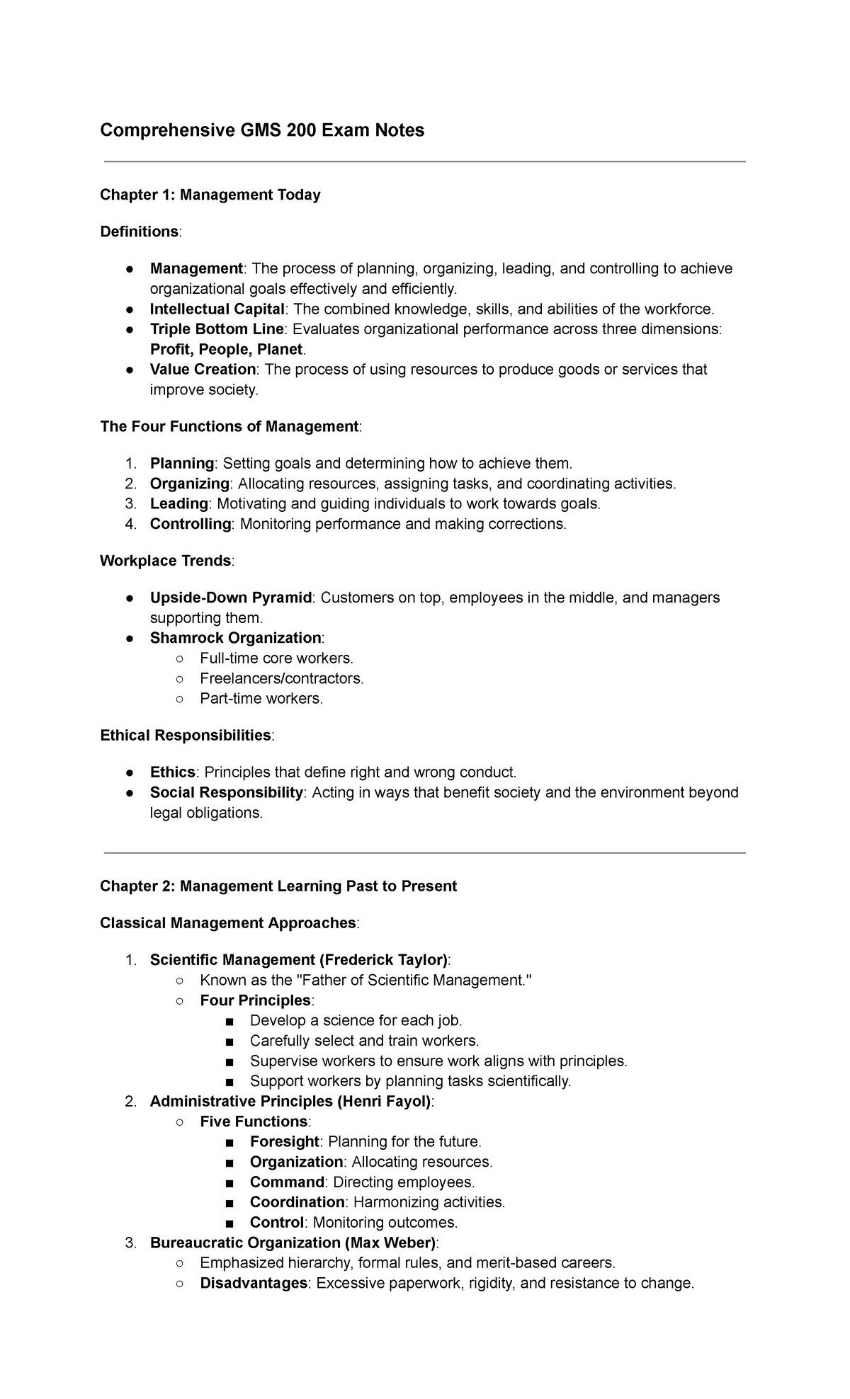 Gms final notes - Comprehensive GMS 200 Exam Notes Chapter 1 ...