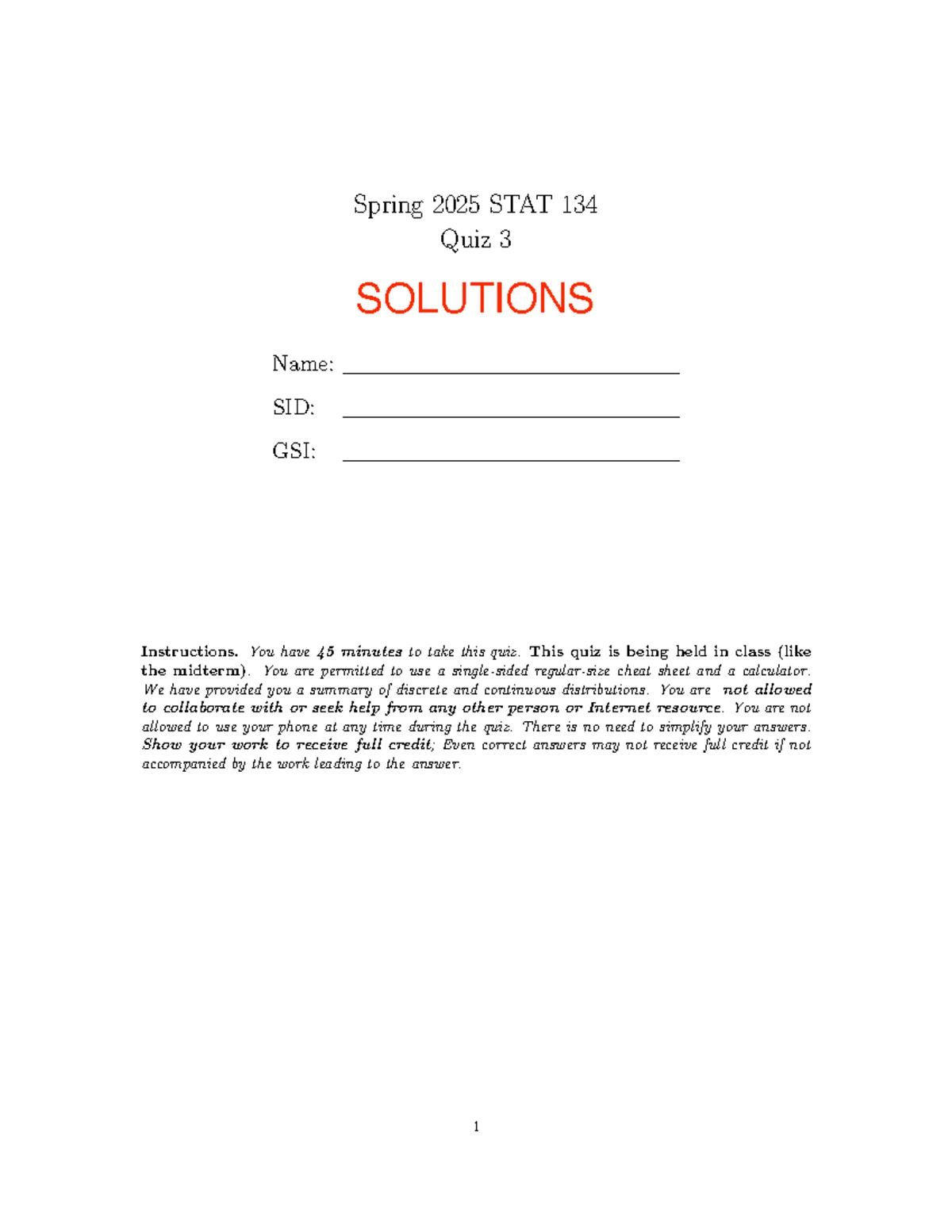 Spring 2025 STAT 134 Practice Quiz 4 Guidelines and Content - Studocu