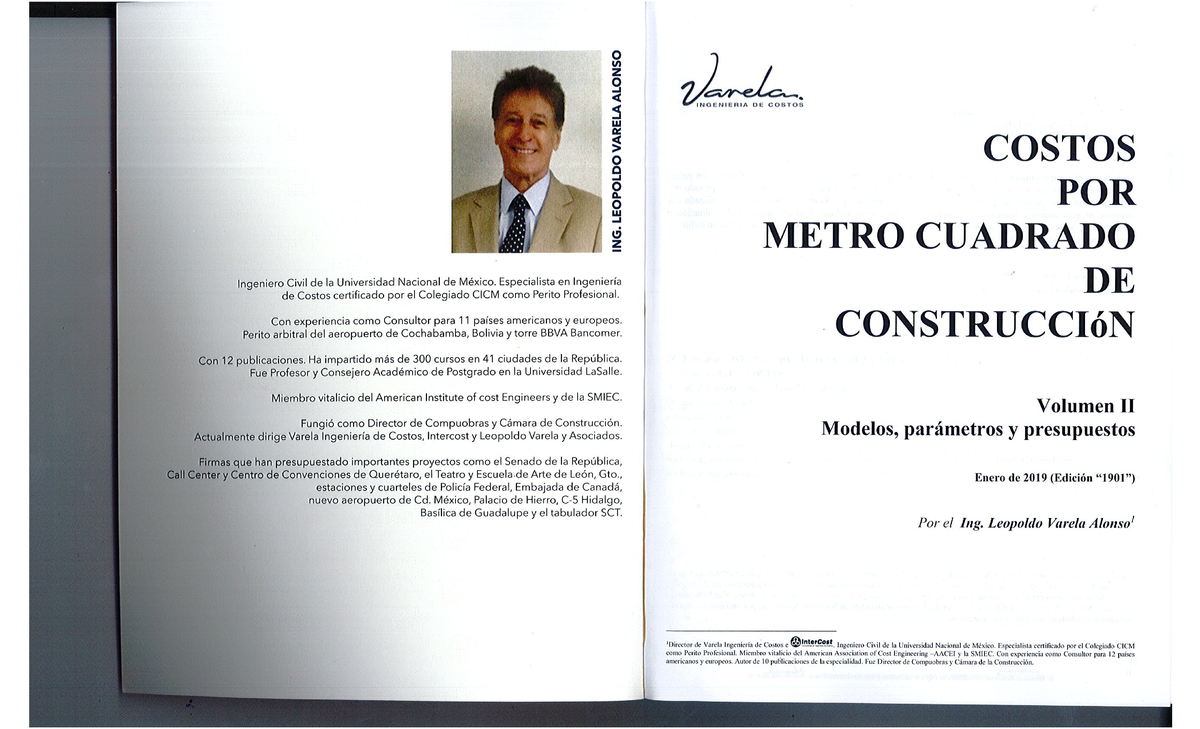 Varela 2019 Vol.II - Costos por m2 de construcción; modelos. parámetros